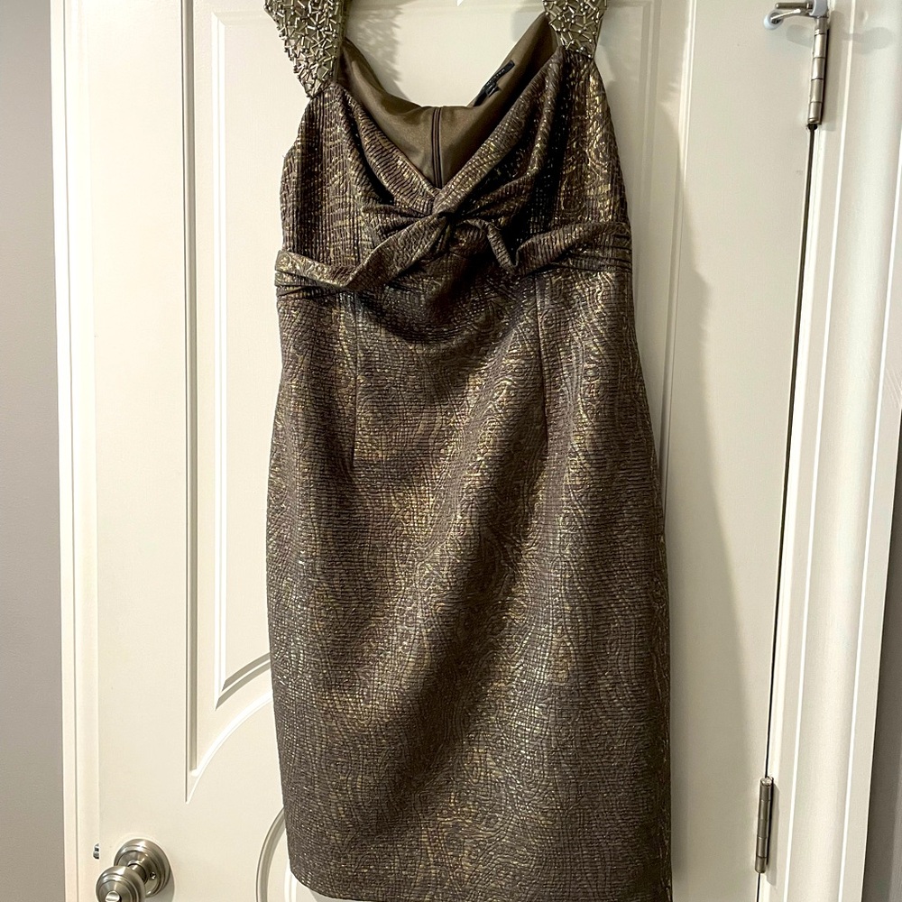 David Meister- gold tone cocktail dress